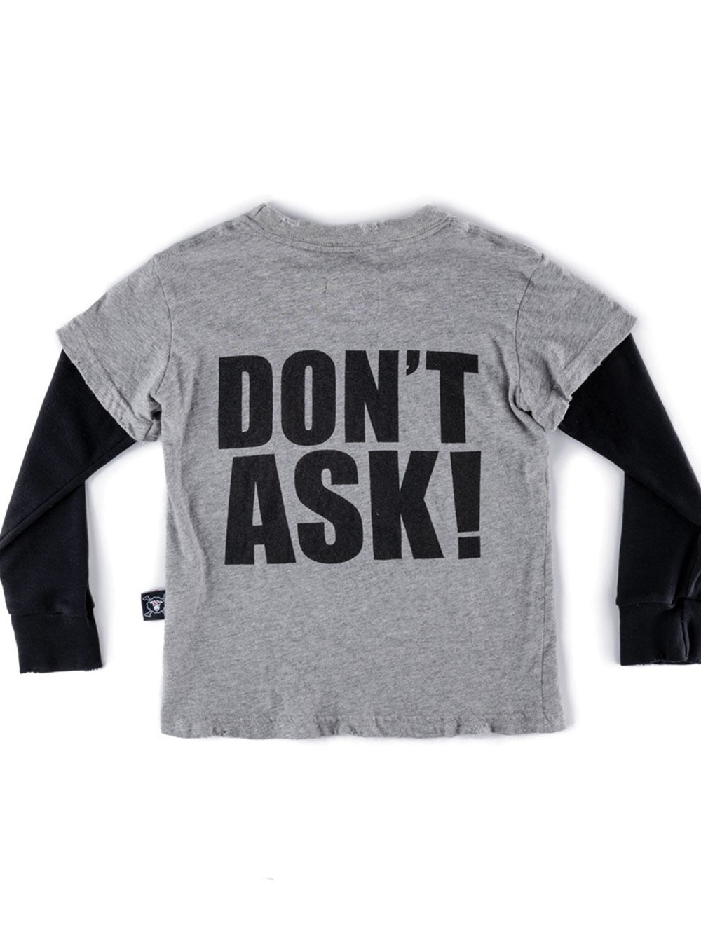nununu Grey and Black "DON'T ASK!" Layered-Look Long Sleeve Tee
